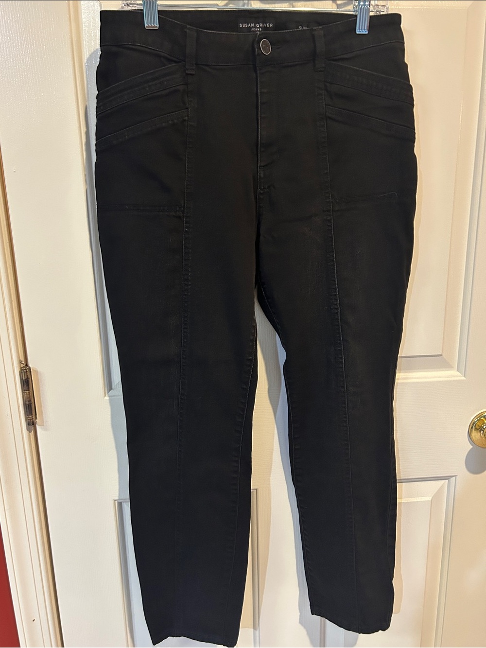 Susan Graver Black Skinny Ankle Jeans with Stitched Panel Details